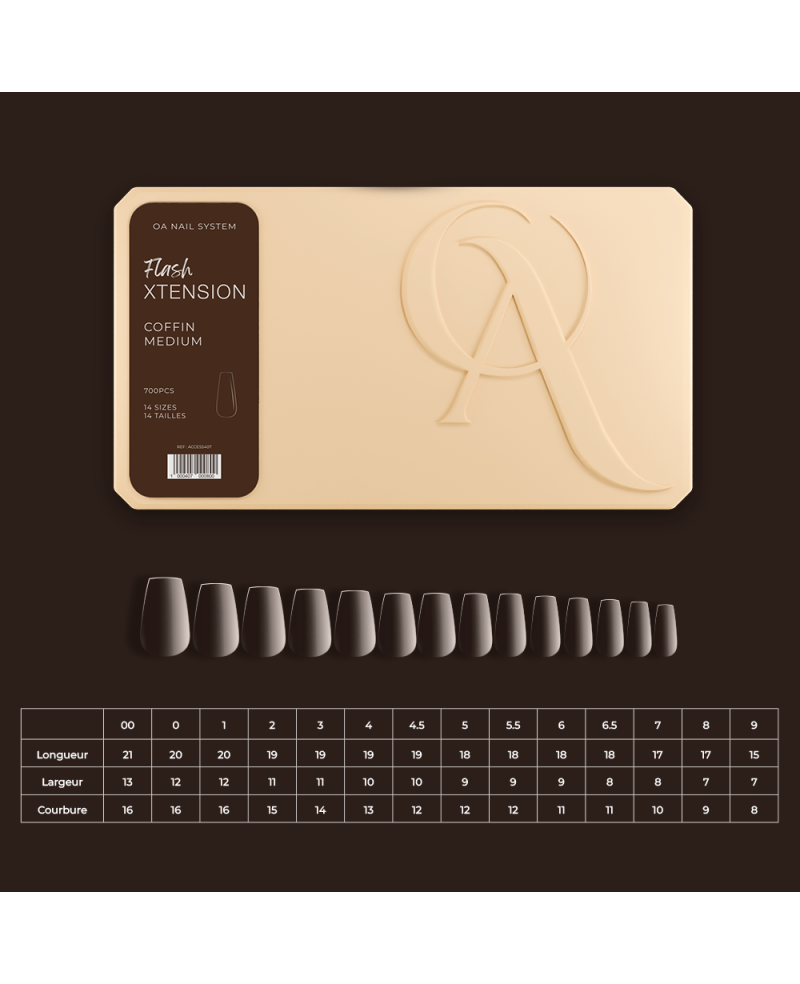 Capsules Flash Xtension - Coffin - Medium (700 pièces) - OA Nail System